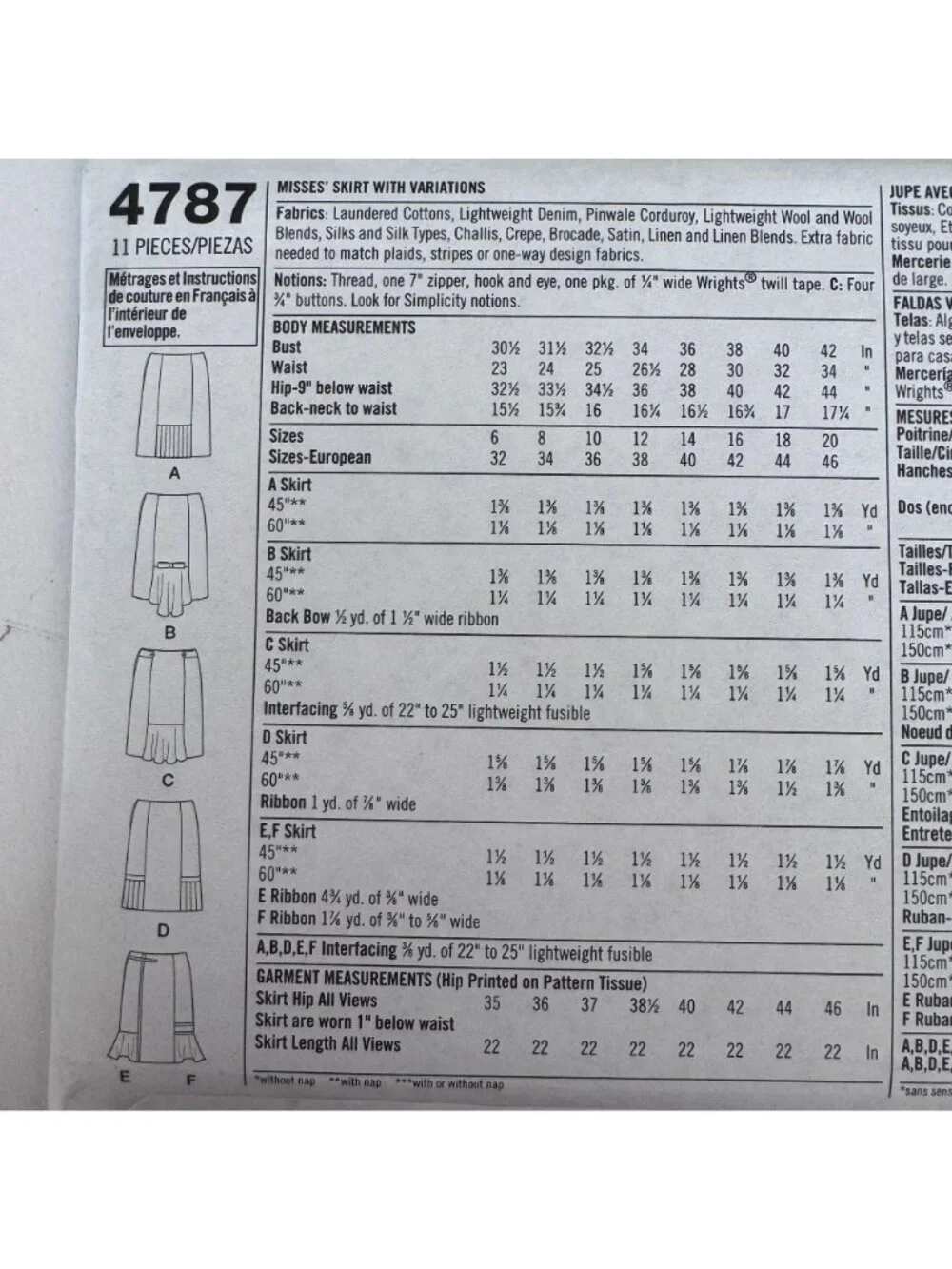 Simplicity Sewing Pattern 4787 Misses Skirt 6 Made Easy Workwear Work 6-12 Uncut